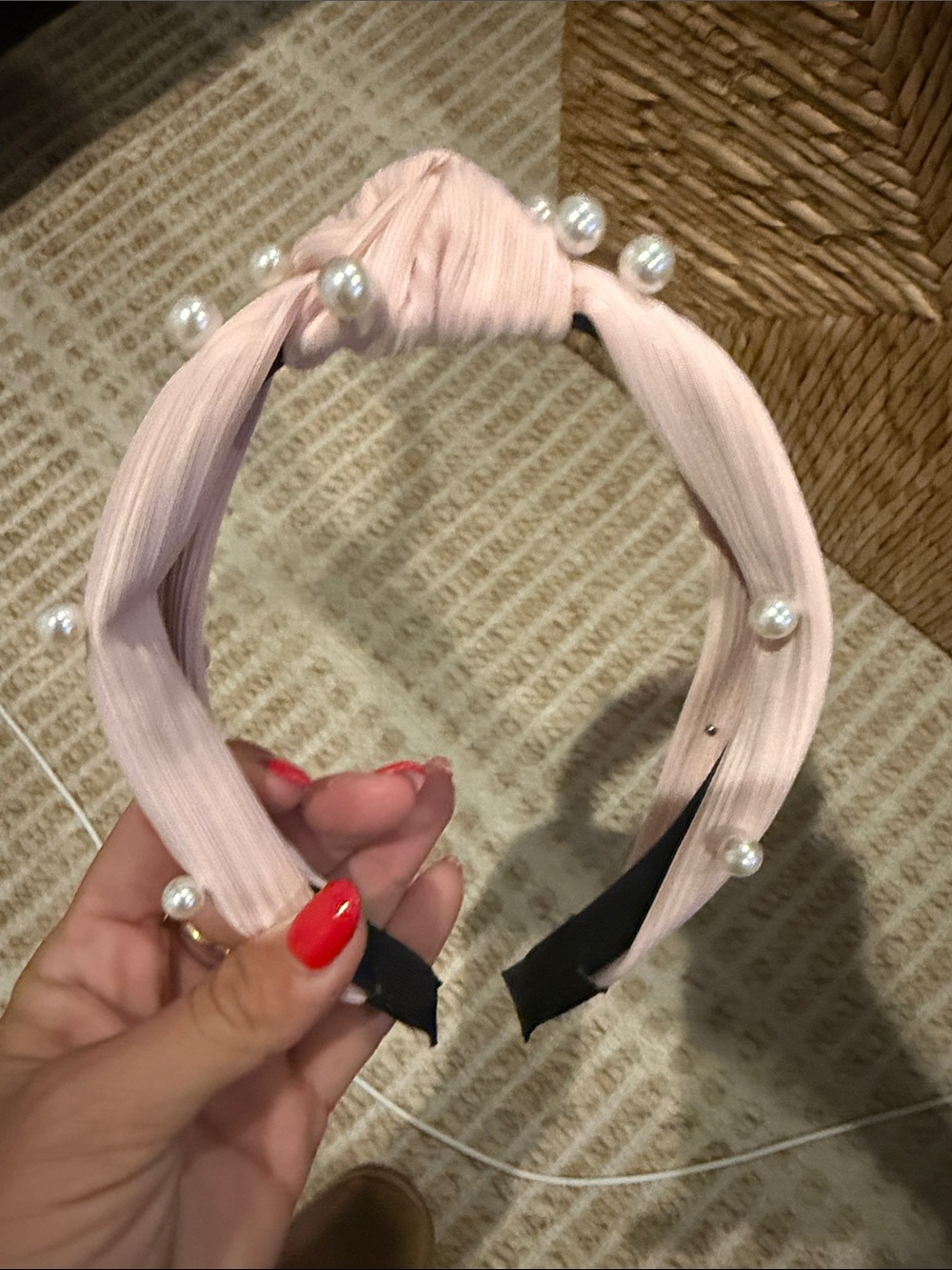 Pearl-Embellished Pink Knotted Headband